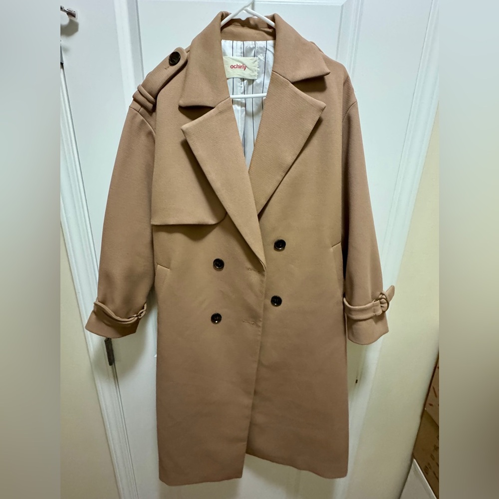 Elegant Beige Double-Breasted Trench Coat